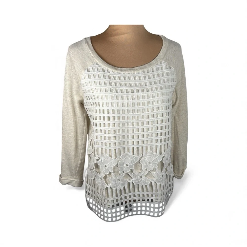 Anthropologie Postmark‎ Womens size Medium Crochet Knit Blouse Top Beige